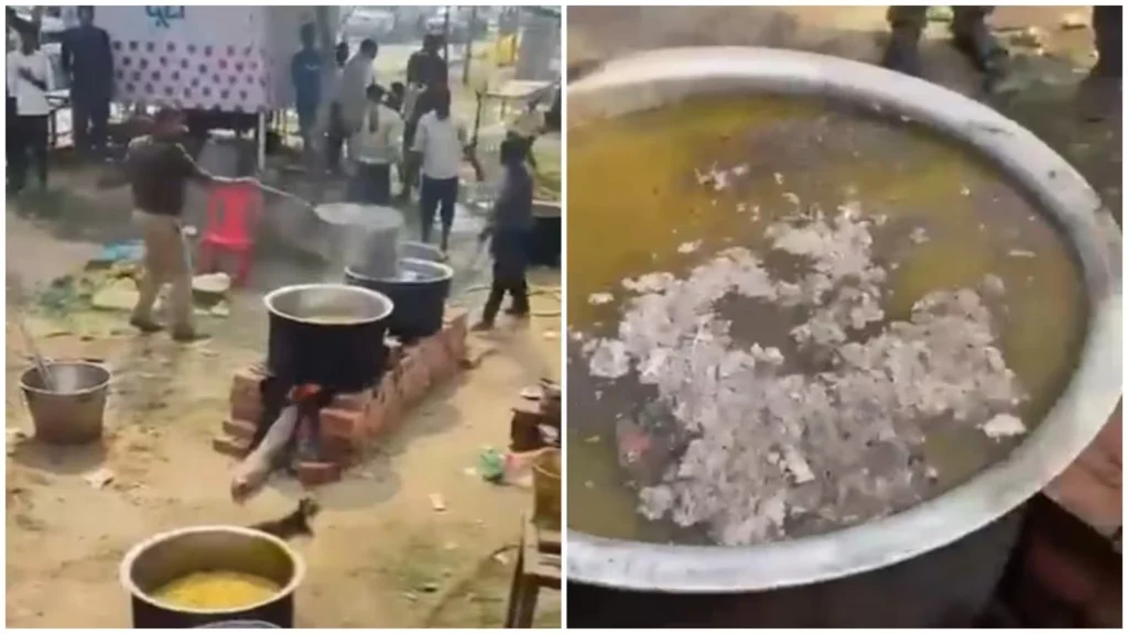 Outrage Erupts as Cop Caught on Viral Video Pouring Ash into Devotees' Food at Maha Kumbh 2025